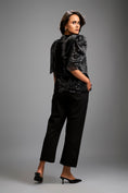 Load image into Gallery viewer, Textured Black Shimmer Top with Sculptural Shoulders and Cropped Pants