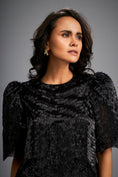 Load image into Gallery viewer, Black Shimmer Knee-Length Dress with Round Neckline