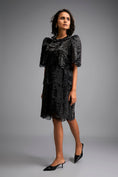 Load image into Gallery viewer, Black Shimmer Knee-Length Dress with Round Neckline
