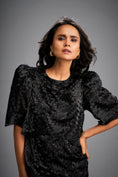 Load image into Gallery viewer, Black Shimmer Knee-Length Dress with Round Neckline