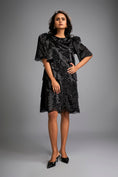 Load image into Gallery viewer, Black Shimmer Knee-Length Dress with Round Neckline