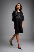 Load image into Gallery viewer, Black A-Line Dress with Shimmer Shoulders and Three-Quarter Sleeves