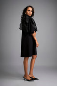 Load image into Gallery viewer, Black A-Line Dress with Shimmer Shoulders and Three-Quarter Sleeves
