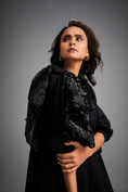Load image into Gallery viewer, Black A-Line Dress with Shimmer Shoulders and Three-Quarter Sleeves