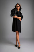 Load image into Gallery viewer, Black A-Line Dress with Shimmer Shoulders and Three-Quarter Sleeves