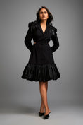 Load image into Gallery viewer, Lapelled Collared Dress with Shoulder Embellishments and Shimmer Skirt