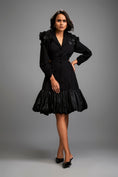 Load image into Gallery viewer, Lapelled Collared Dress with Shoulder Embellishments and Shimmer Skirt