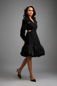 Load image into Gallery viewer, Lapelled Collared Dress with Shoulder Embellishments and Shimmer Skirt
