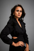 Load image into Gallery viewer, Lapelled Collared Dress with Shoulder Embellishments and Shimmer Skirt