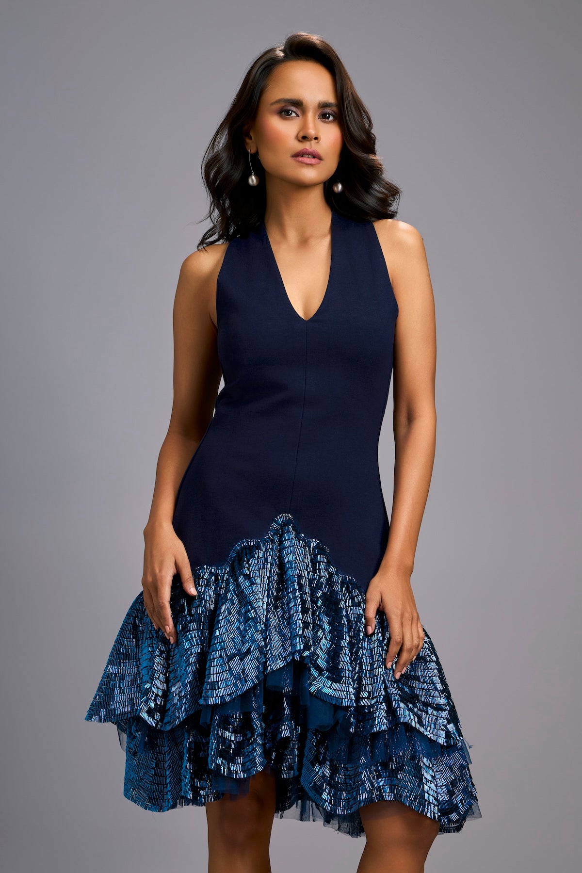 Navy Blue Halter Neck Cocktail Dress – Deepika Arora