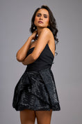 Load image into Gallery viewer, Strapless Black Mini Dress With Voluminous Shimmer Bottom