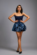 Load image into Gallery viewer, Strapless Navy Blue Mini Dress With Voluminous Shimmer Bottom