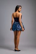 Load image into Gallery viewer, Strapless Navy Blue Mini Dress With Voluminous Shimmer Bottom