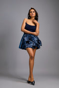 Load image into Gallery viewer, Strapless Navy Blue Mini Dress With Voluminous Shimmer Bottom