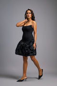 Load image into Gallery viewer, Strapless Black Dress with Shimmer Ruched Bottom