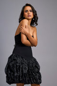 Load image into Gallery viewer, Strapless Black Dress with Shimmer Ruched Bottom