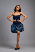 Load image into Gallery viewer, Strapless Navy Blue Dress with Shimmer Ruched Bottom