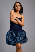 Load image into Gallery viewer, Strapless Navy Blue Dress with Shimmer Ruched Bottom