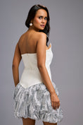 Load image into Gallery viewer, Strapless White Dress with Shimmer Ruched Bottom