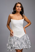 Load image into Gallery viewer, Strapless White Dress with Shimmer Ruched Bottom