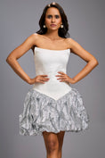 Load image into Gallery viewer, Strapless White Dress with Shimmer Ruched Bottom