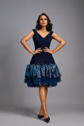 Load image into Gallery viewer, Off-shoulder Navy Blue Dress With Shimmer Ruffles