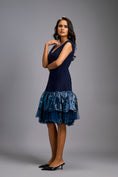 Load image into Gallery viewer, Off-shoulder Navy Blue Dress With Shimmer Ruffles