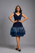 Load image into Gallery viewer, Off-shoulder Navy Blue Dress With Shimmer Ruffles