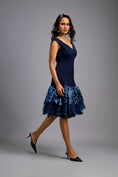Load image into Gallery viewer, Off-shoulder Navy Blue Dress With Shimmer Ruffles
