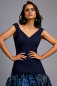 Load image into Gallery viewer, Off-shoulder Navy Blue Dress With Shimmer Ruffles