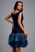 Load image into Gallery viewer, Off-shoulder Navy Blue Dress With Shimmer Ruffles