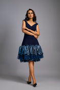 Load image into Gallery viewer, Off-shoulder Navy Blue Dress With Shimmer Ruffles