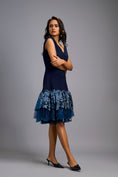 Load image into Gallery viewer, Off-shoulder Navy Blue Dress With Shimmer Ruffles