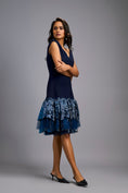 Load image into Gallery viewer, Off-shoulder Navy Blue Dress With Shimmer Ruffles