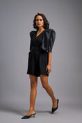 Load image into Gallery viewer, Black V-Neck Playsuit with Shimmer Belt