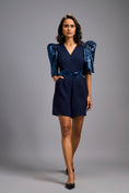 Load image into Gallery viewer, Navy Blue V-Neck Playsuit with Shimmer Belt