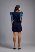 Load image into Gallery viewer, Navy Blue V-Neck Playsuit with Shimmer Belt
