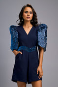 Load image into Gallery viewer, Navy Blue V-Neck Playsuit with Shimmer Belt