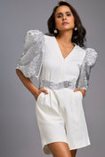 Load image into Gallery viewer, White V-Neck Playsuit with Shimmer Belt