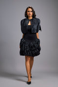 Load image into Gallery viewer, Strapless Black Dress with Voluminous Shimmer Skirt & Cape