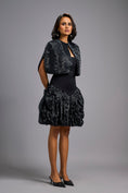Load image into Gallery viewer, Strapless Black Dress with Voluminous Shimmer Skirt & Cape