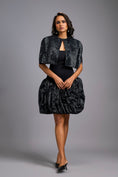 Load image into Gallery viewer, Strapless Black Dress with Voluminous Shimmer Skirt & Cape