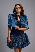Load image into Gallery viewer, Strapless Navy Blue Dress with Voluminous Shimmer Skirt & Cape