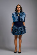 Load image into Gallery viewer, Strapless Navy Blue Dress with Voluminous Shimmer Skirt & Cape
