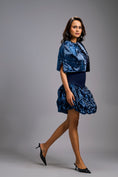 Load image into Gallery viewer, Strapless Navy Blue Dress with Voluminous Shimmer Skirt & Cape