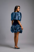 Load image into Gallery viewer, Strapless Navy Blue Dress with Voluminous Shimmer Skirt & Cape
