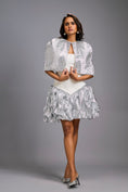 Load image into Gallery viewer, Strapless White Dress with Voluminous Shimmer Skirt & Cape