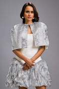 Load image into Gallery viewer, Strapless White Dress with Voluminous Shimmer Skirt & Cape