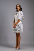Load image into Gallery viewer, Strapless White Dress with Voluminous Shimmer Skirt & Cape