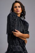 Load image into Gallery viewer, Black Shimmer Dress with Puff Sleeves & Tulle Hem
